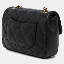 Pre Owned Chanel Black Mini Rectangular Quilted Lambskin Heart Charms Flap