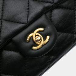 Pre Owned Chanel Black Mini Rectangular Quilted Lambskin Heart Charms Flap