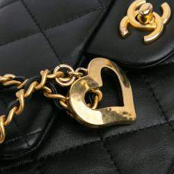 Pre Owned Chanel Black Mini Rectangular Quilted Lambskin Heart Charms Flap