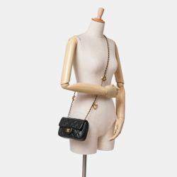 Pre Owned Chanel Black Mini Rectangular Quilted Lambskin Heart Charms Flap