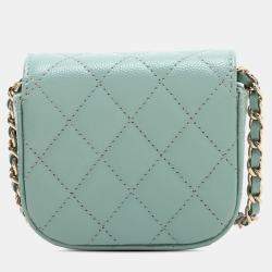 Pre Owned Chanel Blue Mini Classic Caviar Clutch With Chain