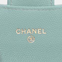 Pre Owned Chanel Blue Mini Classic Caviar Clutch With Chain