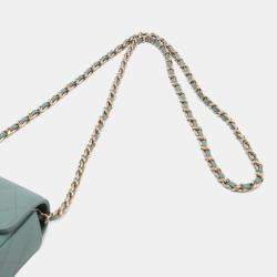 Pre Owned Chanel Blue Mini Classic Caviar Clutch With Chain