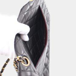 Pre Owned Chanel Matelasse Paris Limited W Flap Shoulder Bag Lambskin Sheepskin Black