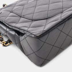 Pre Owned Chanel Matelasse Paris Limited W Flap Shoulder Bag Lambskin Sheepskin Black