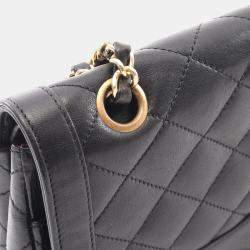 Pre Owned Chanel Matelasse Paris Limited W Flap Shoulder Bag Lambskin Sheepskin Black