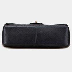 Pre Owned Chanel Matelasse Coco Mark Double Flap Chain Shoulder Bag Black Caviar Skin