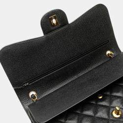 Pre Owned Chanel Matelasse Coco Mark Double Flap Chain Shoulder Bag Black Caviar Skin