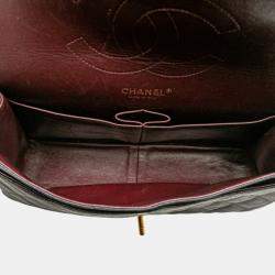 Pre Owned Chanel Matelasse Coco Mark Double Flap Chain Shoulder Bag Black Caviar Skin