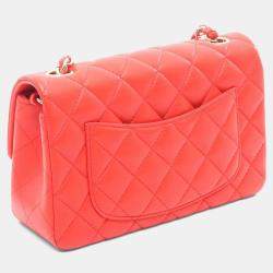 Pre Owned Chanel Mini Matelasse 20 Red Leather Shoulder Bag 