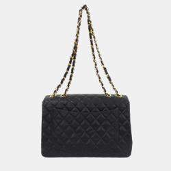 Pre Owned Chanel Black Lambskin Leather Shoulder Bag