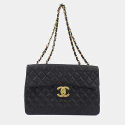 Pre Owned Chanel Black Lambskin Leather Shoulder Bag