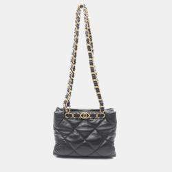 Pre Owned Chanel Matelasse Small Shopping Tote Bag In Lambskin Leather Black