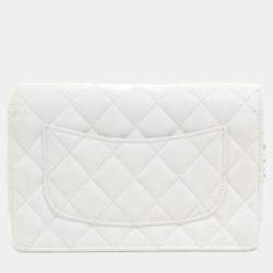 Pre Owned Chanel White Calf Leather Chain Wallet
