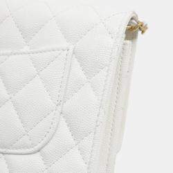 Pre Owned Chanel White Calf Leather Chain Wallet