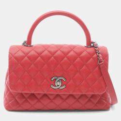 Pre Owned Chanel Coco Handle 29 Flap Matelasse Red  Caviar Skin Grained Calf Handbag 