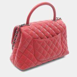 Pre Owned Chanel Coco Handle 29 Flap Matelasse Red  Caviar Skin Grained Calf Handbag 