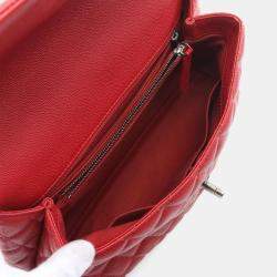 Pre Owned Chanel Coco Handle 29 Flap Matelasse Red  Caviar Skin Grained Calf Handbag 