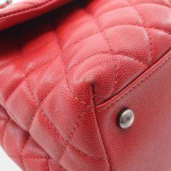 Pre Owned Chanel Coco Handle 29 Flap Matelasse Red  Caviar Skin Grained Calf Handbag 