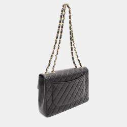 Pre Owned Chanel Deca Matelasse 30 Black Lambskin Sheepskin Single Flap Shoulder Bag 
