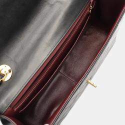Pre Owned Chanel Deca Matelasse 30 Black Lambskin Sheepskin Single Flap Shoulder Bag 