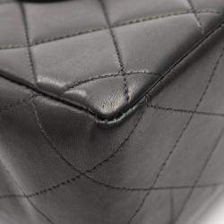 Pre Owned Chanel Deca Matelasse 30 Black Lambskin Sheepskin Single Flap Shoulder Bag 