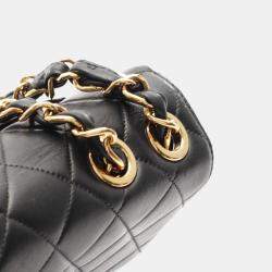 Pre Owned Chanel Deca Matelasse 30 Black Lambskin Sheepskin Single Flap Shoulder Bag 