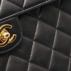 Pre Owned Chanel Deca Matelasse 30 Black Lambskin Sheepskin Single Flap Shoulder Bag 