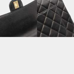 Pre Owned Chanel Deca Matelasse 30 Black Lambskin Sheepskin Single Flap Shoulder Bag 