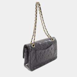 Pre Owned Chanel Matelasse Double Flap Shoulder Bag In Lambskin Leather Black