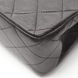 Pre Owned Chanel Matelasse Double Flap Shoulder Bag In Lambskin Leather Black