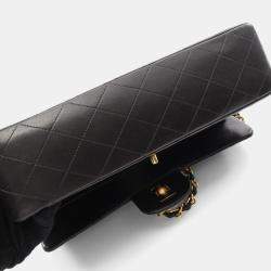 Pre Owned Chanel Matelasse Double Flap Shoulder Bag In Lambskin Leather Black