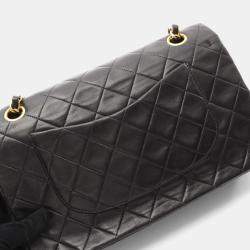 Pre Owned Chanel Matelasse Double Flap Shoulder Bag In Lambskin Leather Black