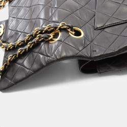 Pre Owned Chanel Matelasse Double Flap Shoulder Bag In Lambskin Leather Black