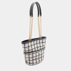 Pre Owned Chanel Coco Mark Tote Bag Fabric Leather Black Grey Multicolor