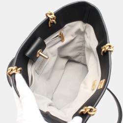 Pre Owned Chanel Coco Mark Tote Bag Fabric Leather Black Grey Multicolor
