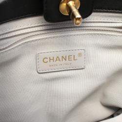 Pre Owned Chanel Coco Mark Tote Bag Fabric Leather Black Grey Multicolor