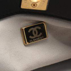 Pre Owned Chanel Coco Mark Tote Bag Fabric Leather Black Grey Multicolor
