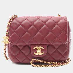 Pre Owned Chanel Mini Matelasse Bordeaux Lambskin Leather Shoulder Bag