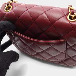 Pre Owned Chanel Mini Matelasse Bordeaux Lambskin Leather Shoulder Bag