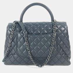 Pre Owned Chanel Cc Coco Mark Quilted Matelasse Blue Caviar Skin 2-Way  Top Handle Chain Shoulder Bag