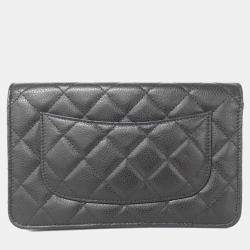 Pre Owned Chanel Timeless Classic Line Black Leather Chain Wallet