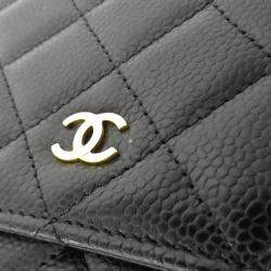 Pre Owned Chanel Timeless Classic Line Black Leather Chain Wallet