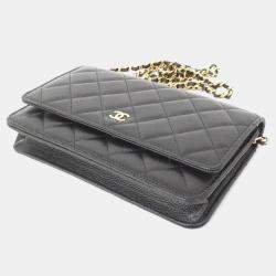 Pre Owned Chanel Timeless Classic Line Black Leather Chain Wallet