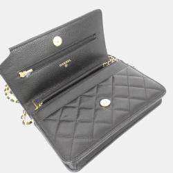 Pre Owned Chanel Timeless Classic Line Black Leather Chain Wallet