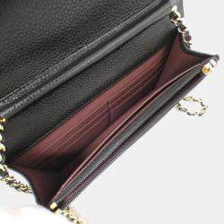Pre Owned Chanel Timeless Classic Line Black Leather Chain Wallet