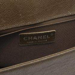 Pre Owned Chanel Boy Chanel Shoulder Bag Caviar Skin Grained Calf Khaki
