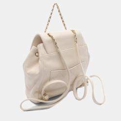 Pre Owned Chanel Matelasse Backpack Bag Leather Grained Calfskin White
