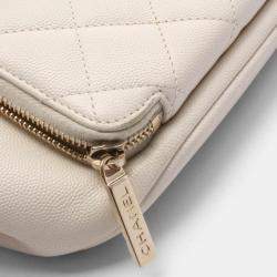 Pre Owned Chanel Matelasse Backpack Bag Leather Grained Calfskin White