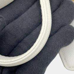 Pre Owned Chanel Chain Shoulder Bag Matelasse Coco Mark Caviar Skin White